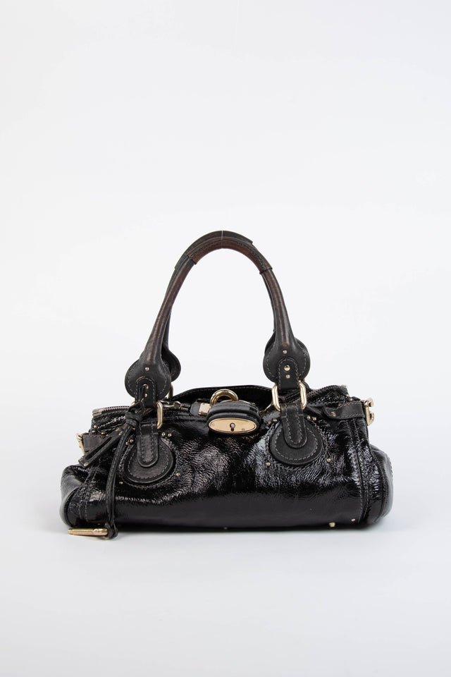 Pre-owned 2000s Chloe Black Patent Leather Paddington Shoulder Bag