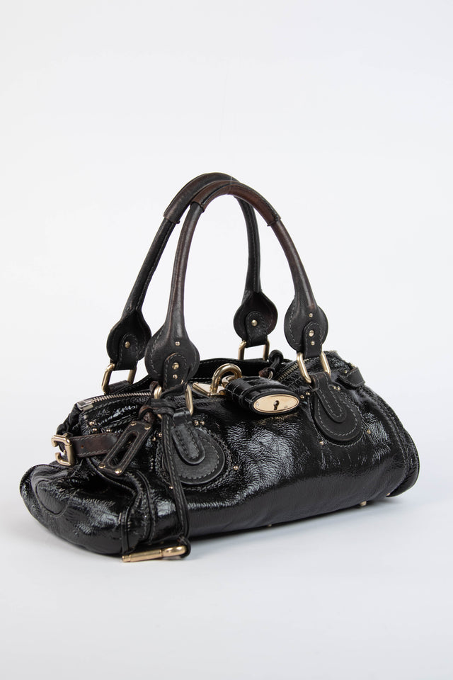 Pre-owned 2000s Chloe Black Patent Leather Paddington Shoulder Bag