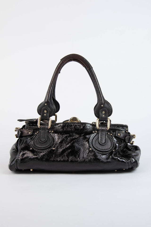 Pre-owned 2000s Chloe Black Patent Leather Paddington Shoulder Bag