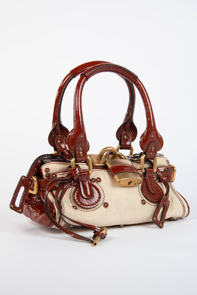 Pre-owned 2000s Chloe Beige Canvas and Patent Leather Small Paddington Bag