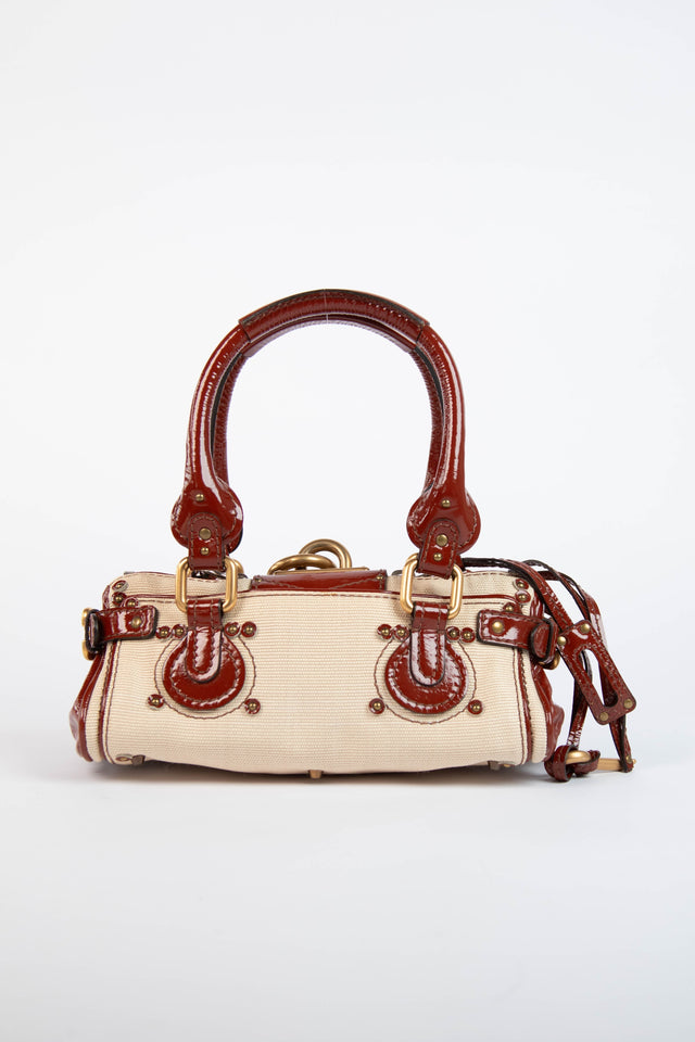 Pre-owned 2000s Chloe Beige Canvas and Patent Leather Small Paddington Bag