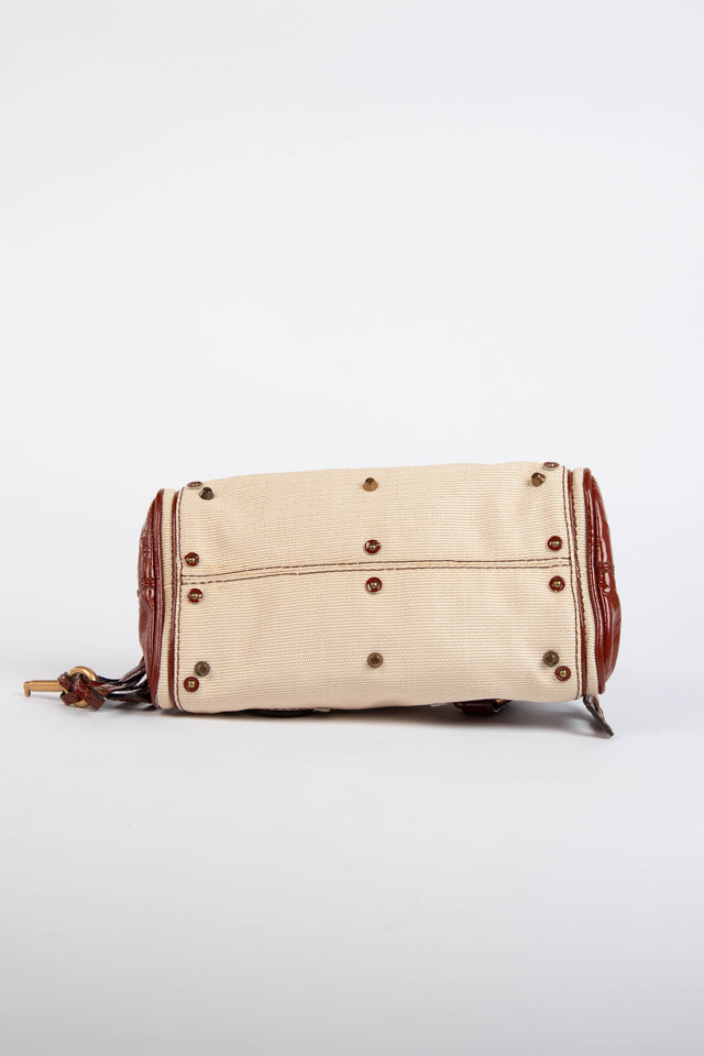 Pre-owned 2000s Chloe Beige Canvas and Patent Leather Small Paddington Bag