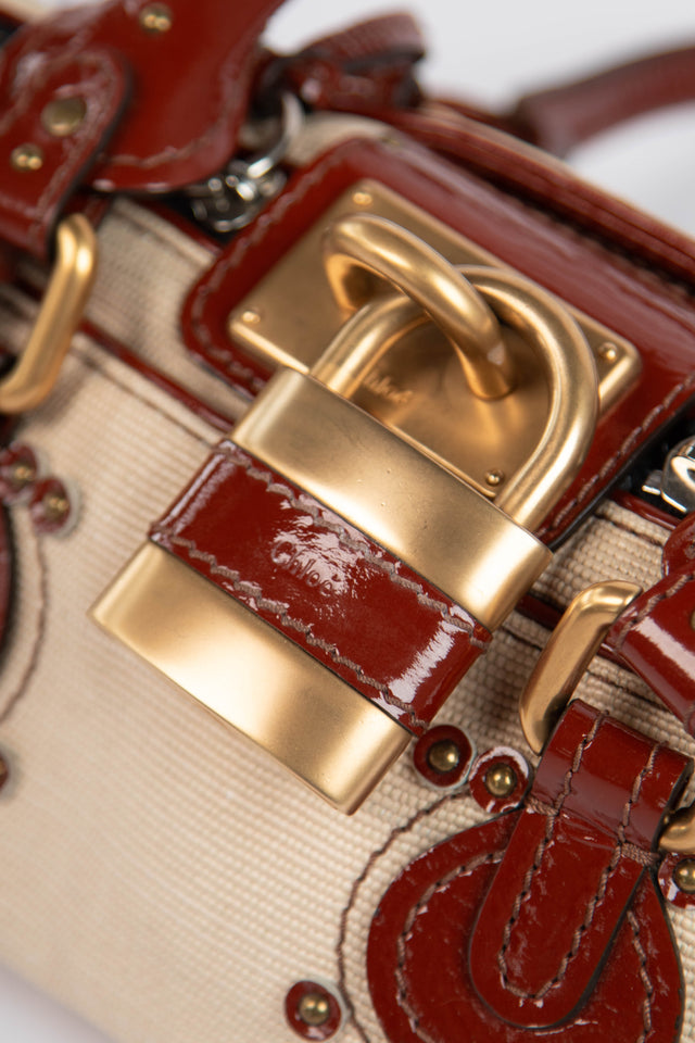 Pre-owned 2000s Chloe Beige Canvas and Patent Leather Small Paddington Bag