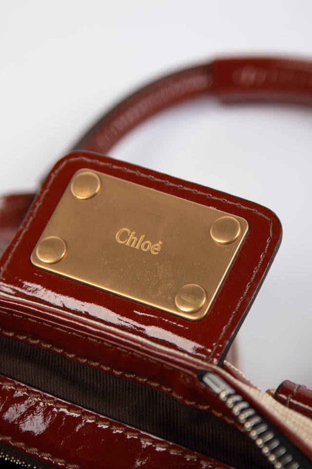 Pre-owned 2000s Chloe Beige Canvas and Patent Leather Small Paddington Bag