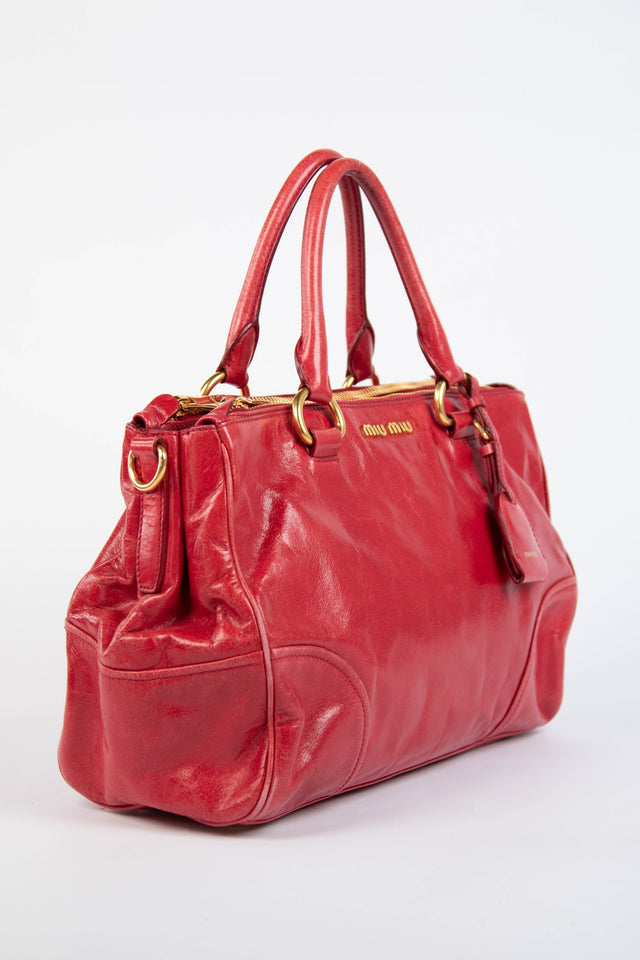 Pre-owned 2000s Miu Miu Red Leather Tote Bag