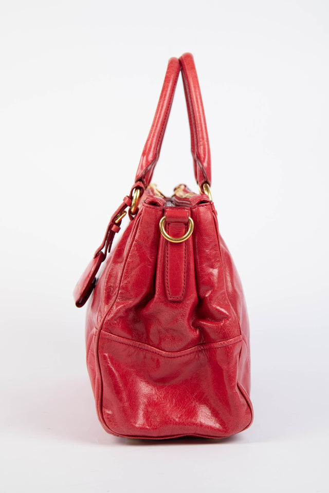 Pre-owned 2000s Miu Miu Red Leather Tote Bag