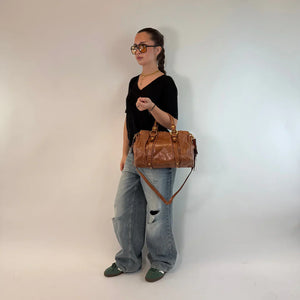 Miu Miu handbag Vitello Lux with shoulder strap made of dark brown leather