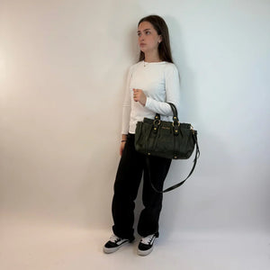 Miu Miu Vitello Lux handbag with shoulder strap in dark green leather