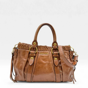 Miu Miu handbag Vitello Lux with shoulder strap made of dark brown leather