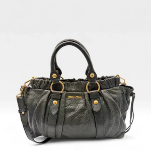 Miu Miu Vitello Lux handbag with shoulder strap in dark green leather