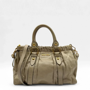 Pre-owned Miu Miu handbag Vitello Lux with shoulder strap made of beige leather