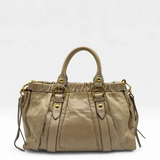 Pre-owned Miu Miu handbag Vitello Lux with shoulder strap made of beige leather