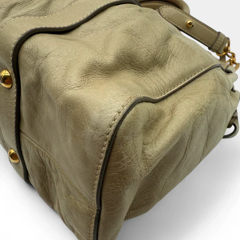 Pre-owned Miu Miu handbag Vitello Lux with shoulder strap made of beige leather