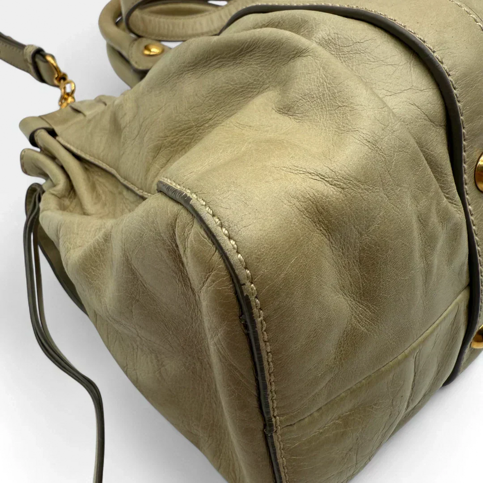 Pre-owned Miu Miu handbag Vitello Lux with shoulder strap made of beige leather