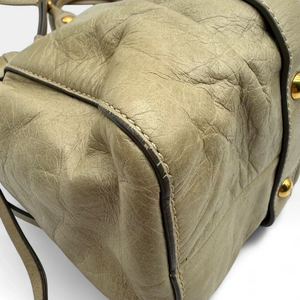 Pre-owned Miu Miu handbag Vitello Lux with shoulder strap made of beige leather