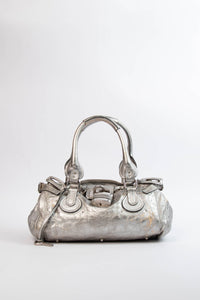 Pre-owned 2000s Chloe Silver Metallic Leather Paddington Shoulder Bag