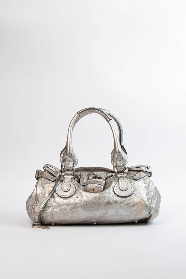 Pre-owned 2000s Chloe Silver Metallic Leather Paddington Shoulder Bag