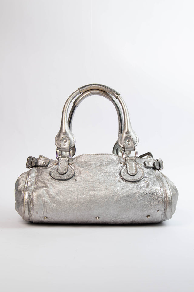Pre-owned 2000s Chloe Silver Metallic Leather Paddington Shoulder Bag