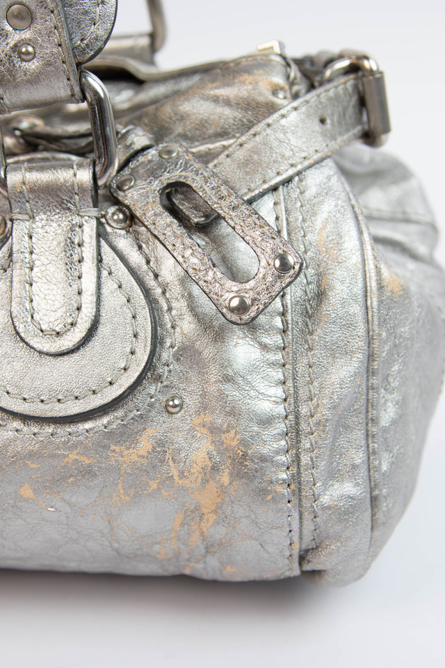 Pre-owned 2000s Chloe Silver Metallic Leather Paddington Shoulder Bag