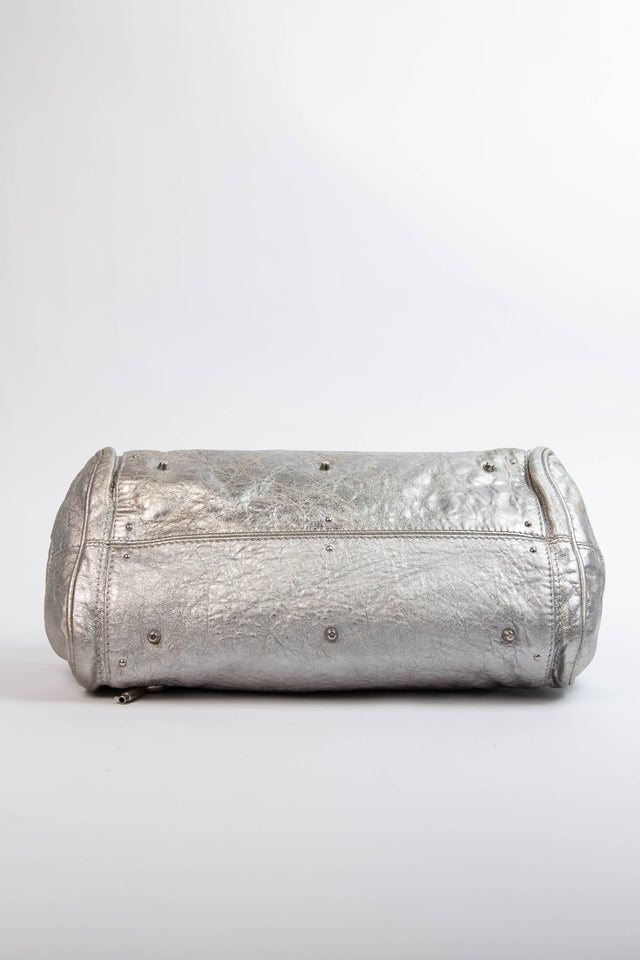 Pre-owned 2000s Chloe Silver Metallic Leather Paddington Shoulder Bag