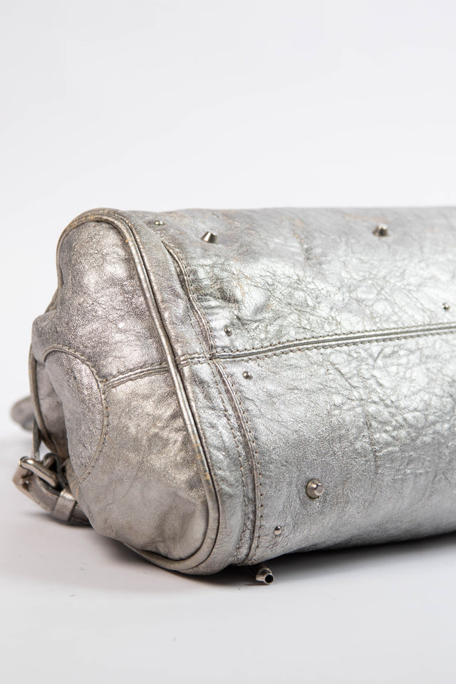 Pre-owned 2000s Chloe Silver Metallic Leather Paddington Shoulder Bag