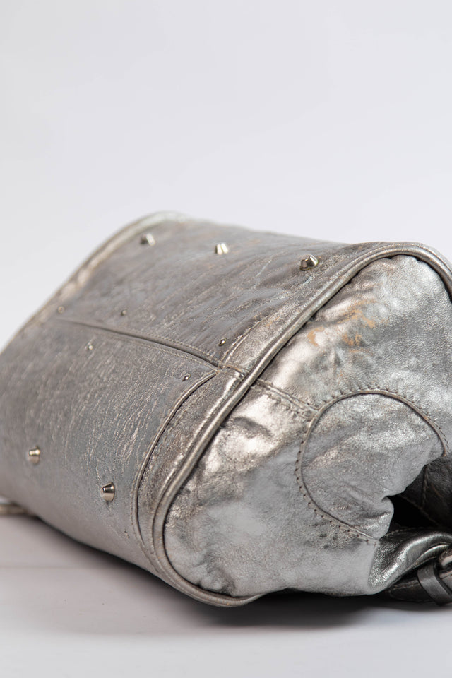 Pre-owned 2000s Chloe Silver Metallic Leather Paddington Shoulder Bag