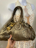 Pre-owned Chloé Brown Leather Metallic Paddington Shoulder Bag – 14" x 7"
