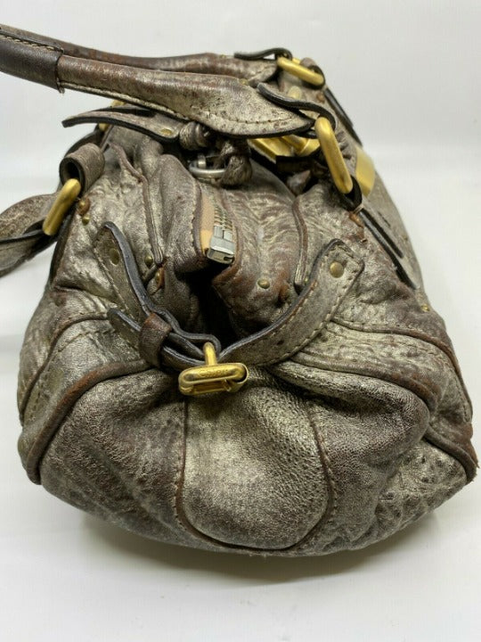 Pre-owned Chloé Brown Leather Metallic Paddington Shoulder Bag – 14" x 7"