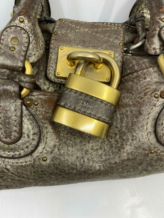 Pre-owned Chloé Brown Leather Metallic Paddington Shoulder Bag – 14" x 7"