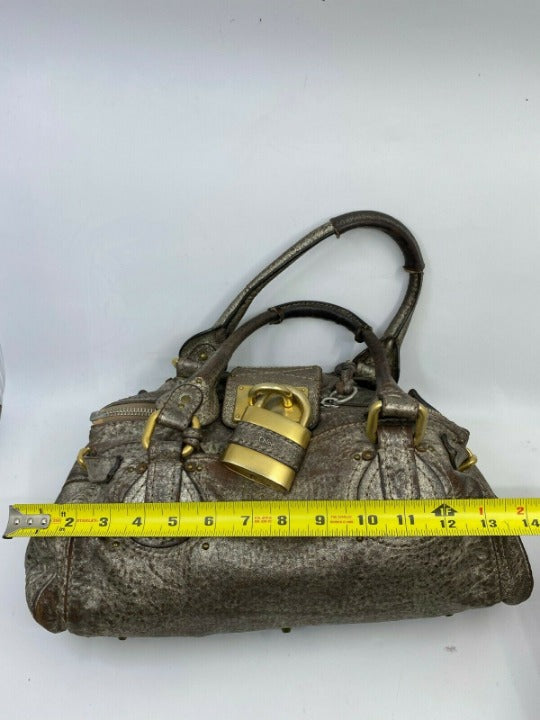 Pre-owned Chloé Brown Leather Metallic Paddington Shoulder Bag – 14" x 7"