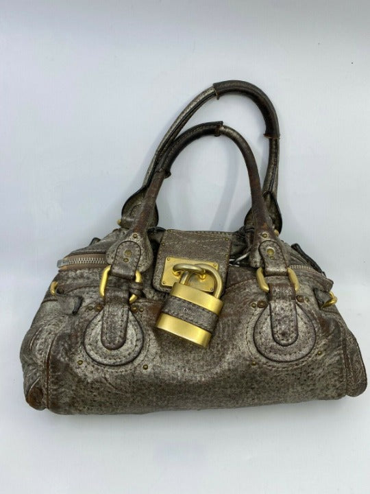 Pre-owned Chloé Brown Leather Metallic Paddington Shoulder Bag – 14" x 7"
